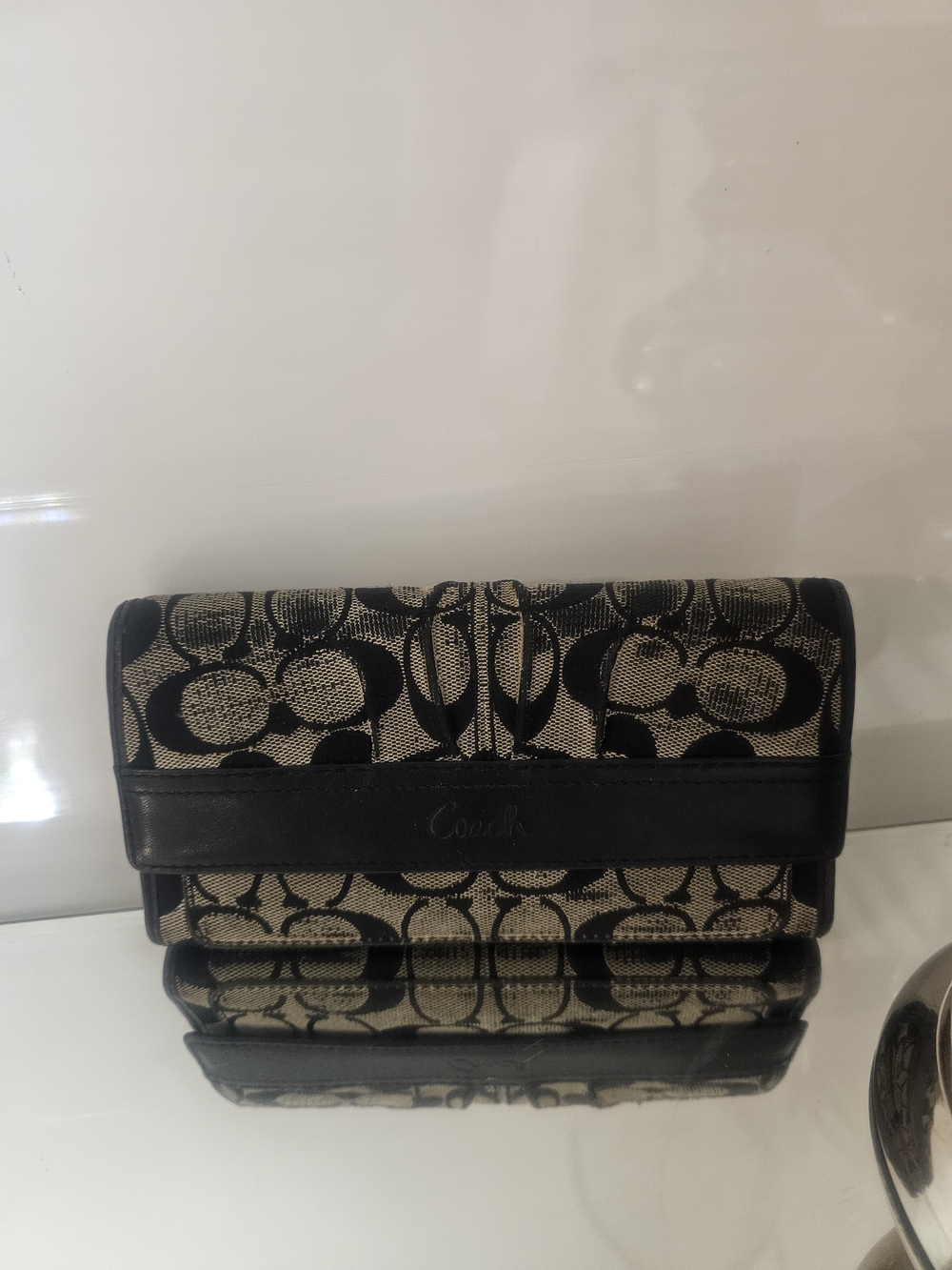 Coach Signature Canvas Black & Tan Clutch Wallet